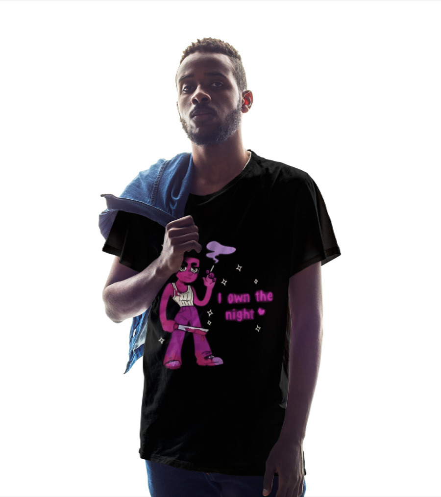 I Own The Night Pink Cartoon Character Holding Bloody Knife Smoking T-Shirt