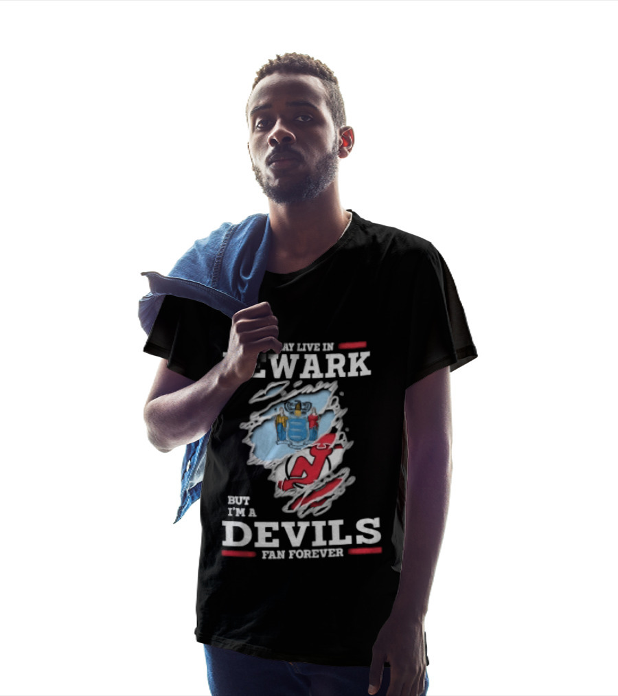 New Jersey Devils Fan Forever I May Live In Newark Ripped Hole Flag T-Shirt