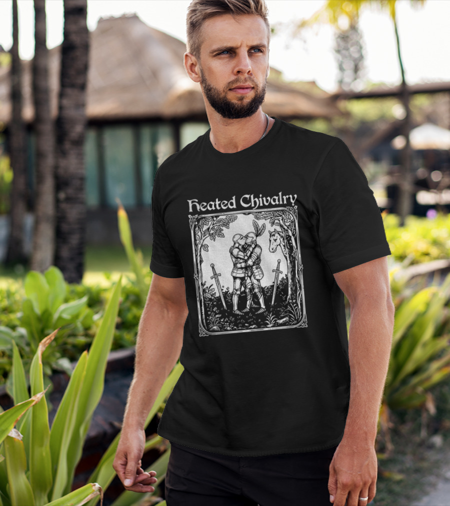 Knights Embrace In Enchanted Forest For Heated Chivalry T-Shirt