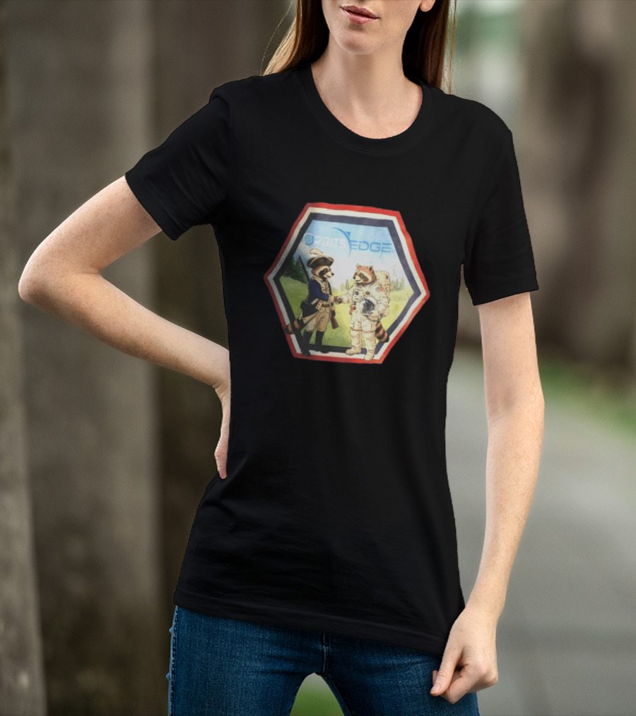Orbits Edge Raccoon Soldier And Astronaut Handshake Cartoon T-Shirt