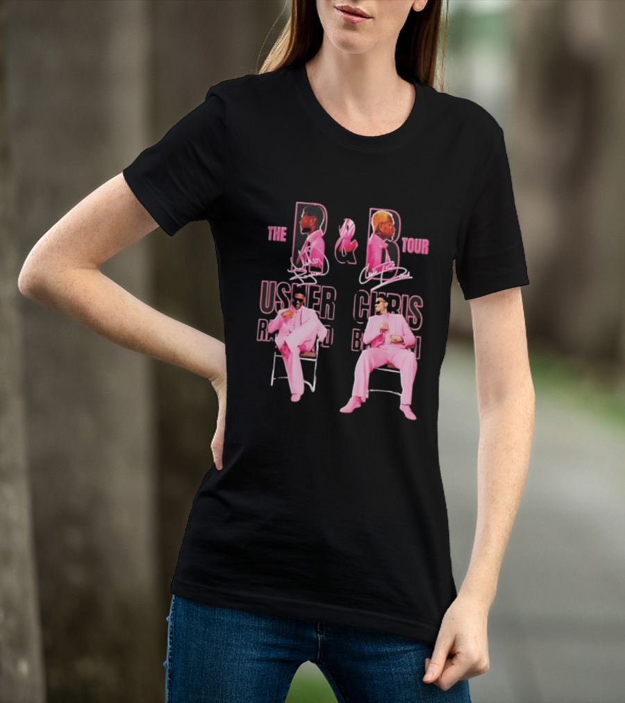 The R&B Tour Usher Raymond Chris Brown Pink Suit Concert Collaboration T-Shirt