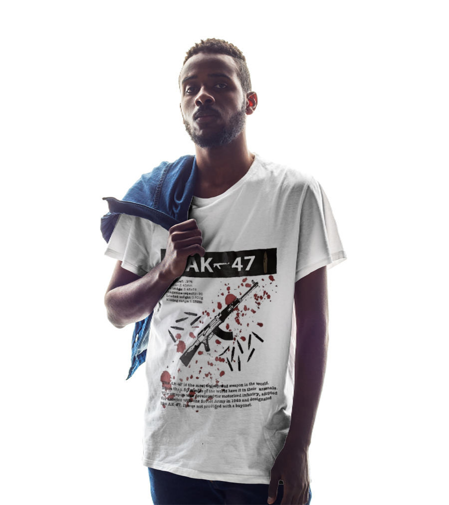 AK 47 1949 Rifle Sketch Red Blood Splatter Bullets Widespread Weapon Statistics T-Shirt