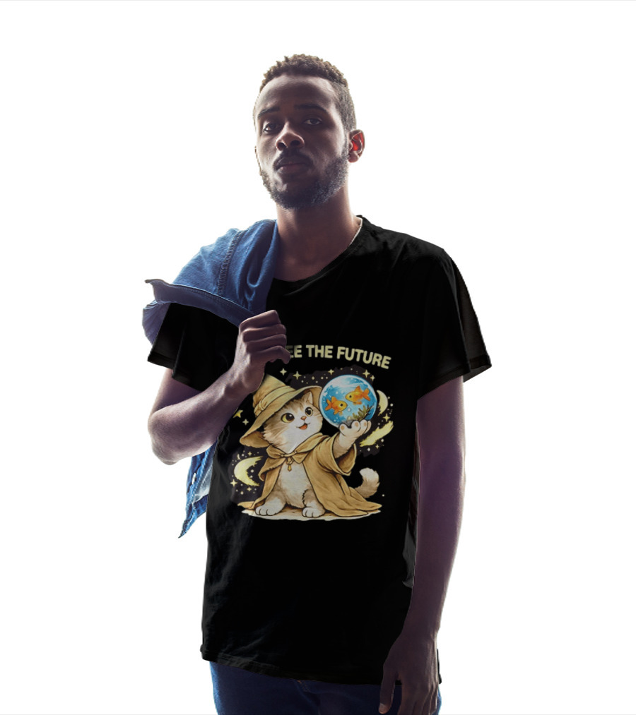 Wizard Cat Halloween Ow I See The Future Goldfish T-Shirt