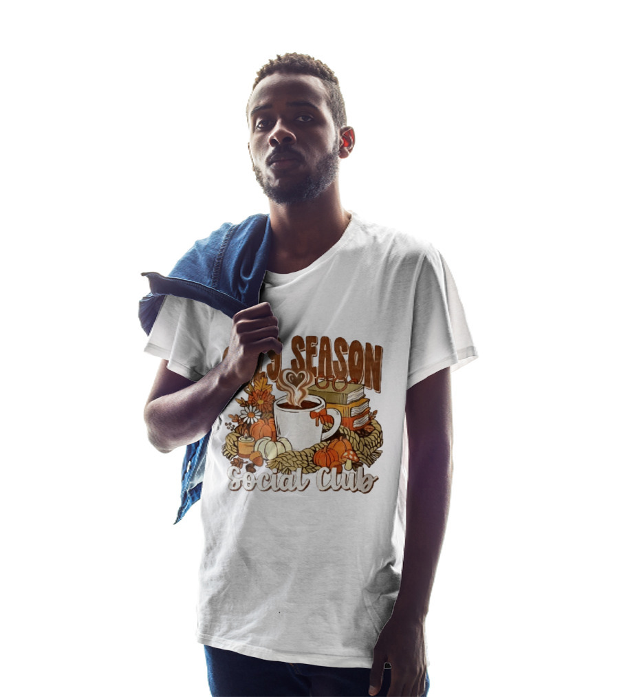 Cozy Season Social Club Coffee Books Pumpkins Knitted Blanket Autumn Vibes T-Shirt
