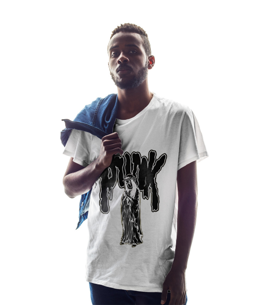 Punk Dripping Hooded Skeleton Praying Crown Of Thorns T-Shirt