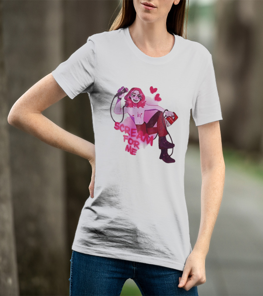 Scream For Me Pink Hair Microphone Book Cartoon T-Shirt