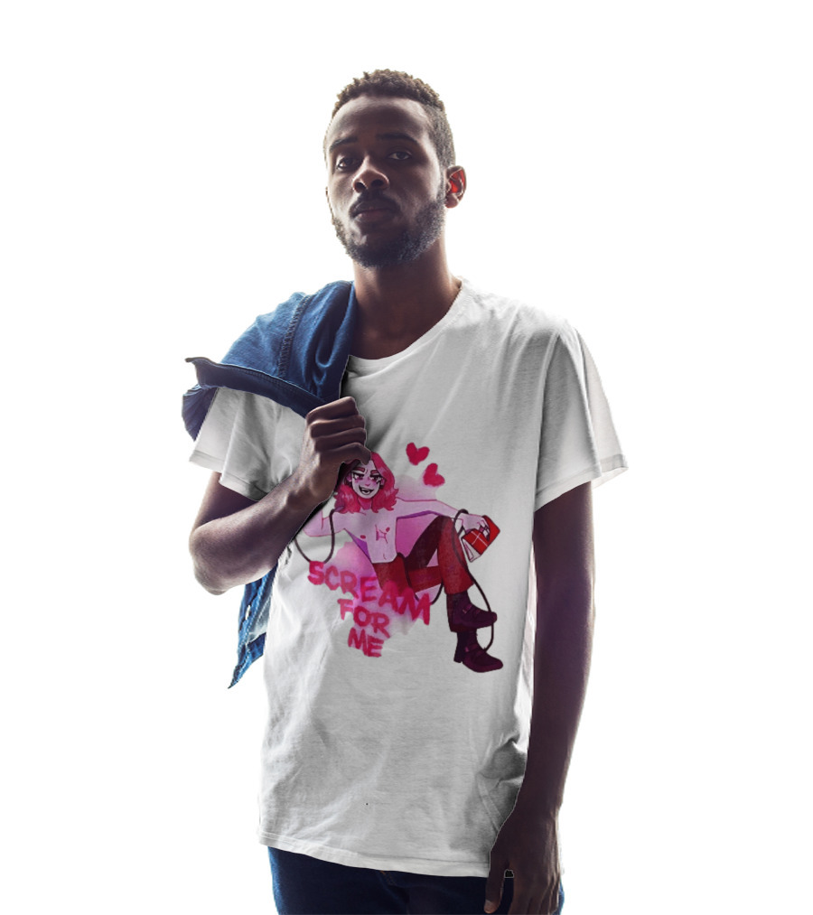 Scream For Me Pink Hair Microphone Book Cartoon T-Shirt