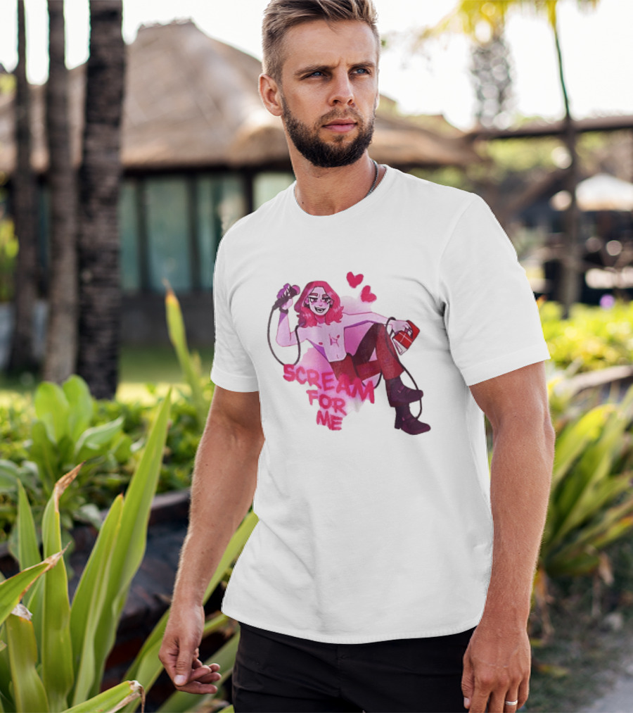 Scream For Me Pink Hair Microphone Book Cartoon T-Shirt