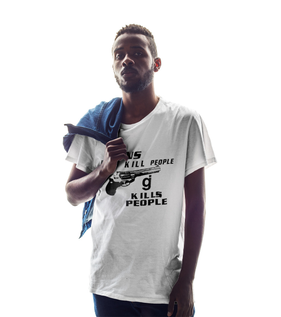 Guns Don't Kill People GJ Kills Revolver Handgun Black White Line T-Shirt