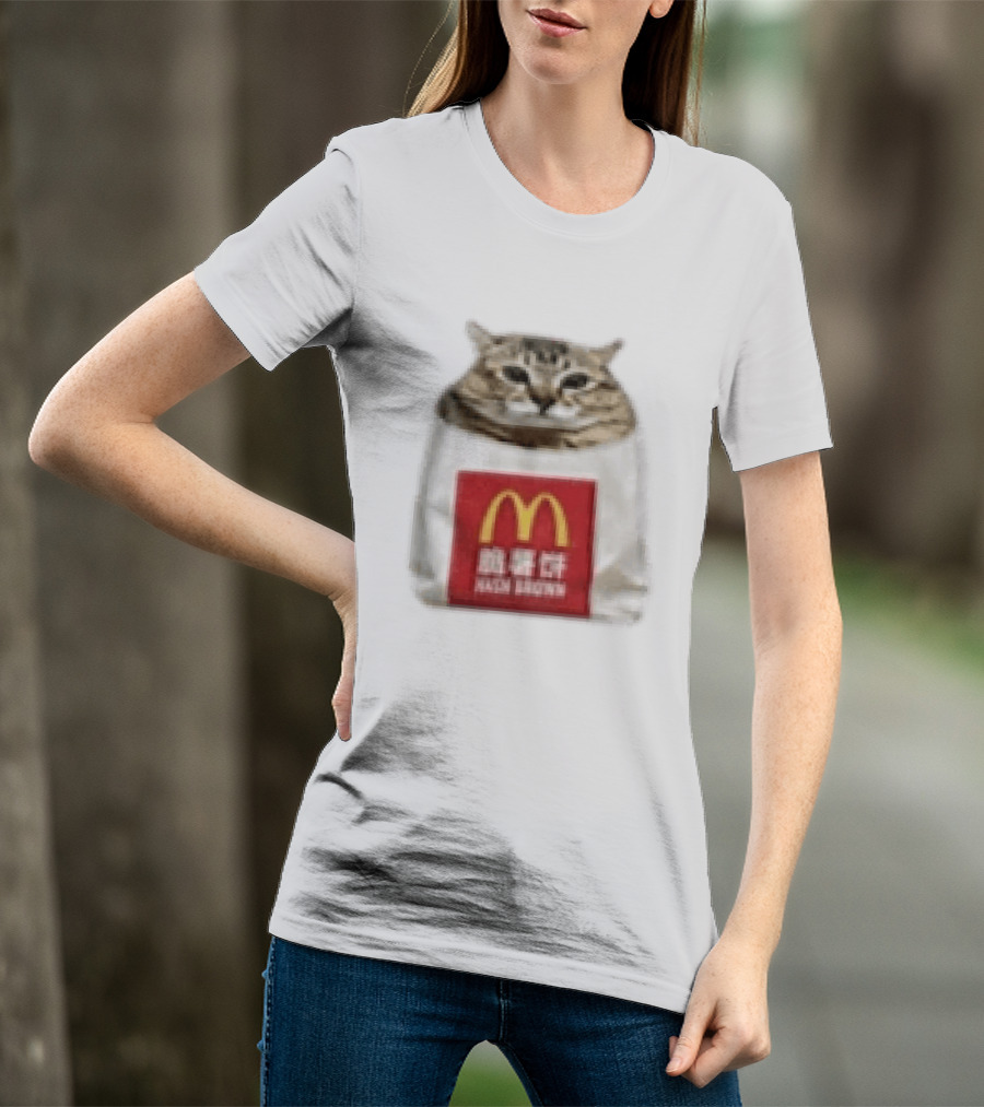 Happy Mei Mei Cat In McDonald's Hash Brown Bag T-Shirt