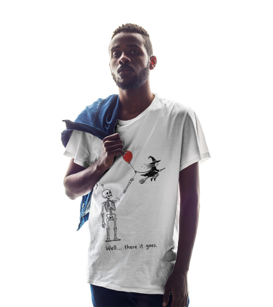 Skeleton Lost Balloon Witch Halloween Well There It Goes T-Shirt