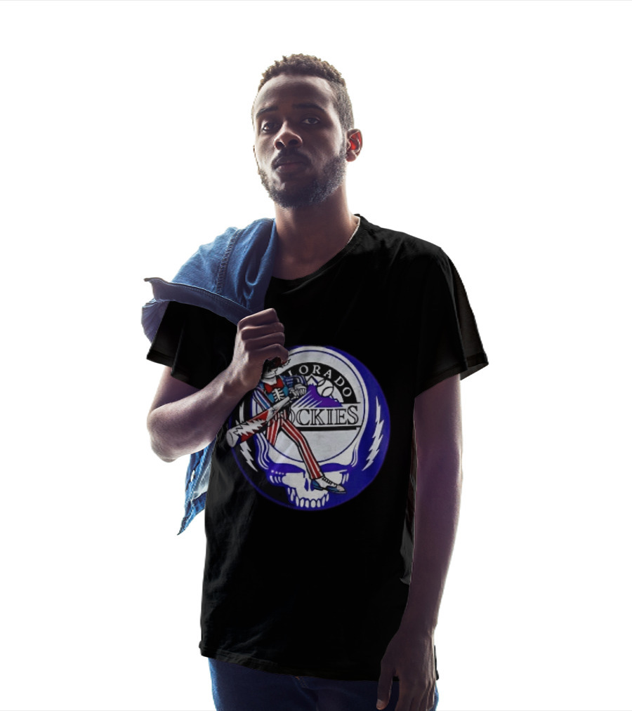 Colorado Rockies Grateful Dead Uncle Sam Skeleton Batting Lightning Stealie Skull T-Shirt