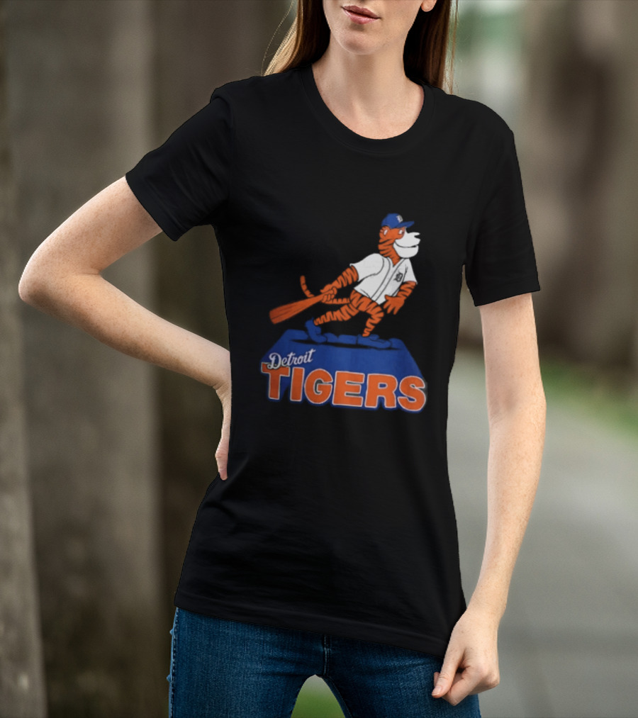 Detroit Tigers MLB Cartoon Player Swinging Bat T-Shirt