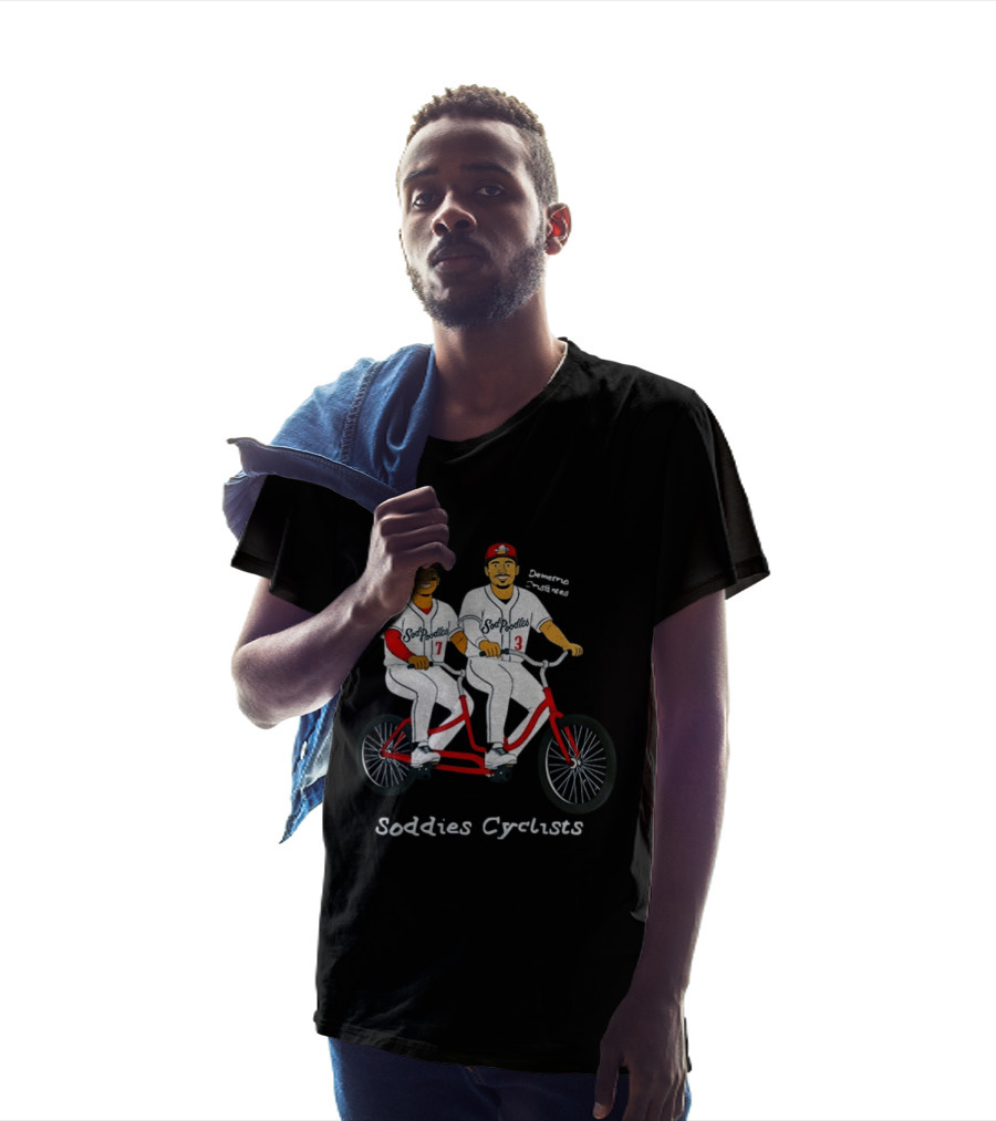 Druw Jones Demetrio Crisantes Sod Poodles Soddies Cyclists Retro Baseball Tandem Riders T-Shirt