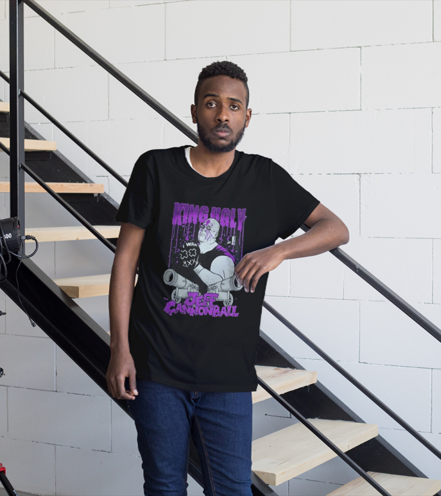 King Ugly War Jeff Cannonball Bald Wrestler Cannons Purple Dripping Paint T-Shirt