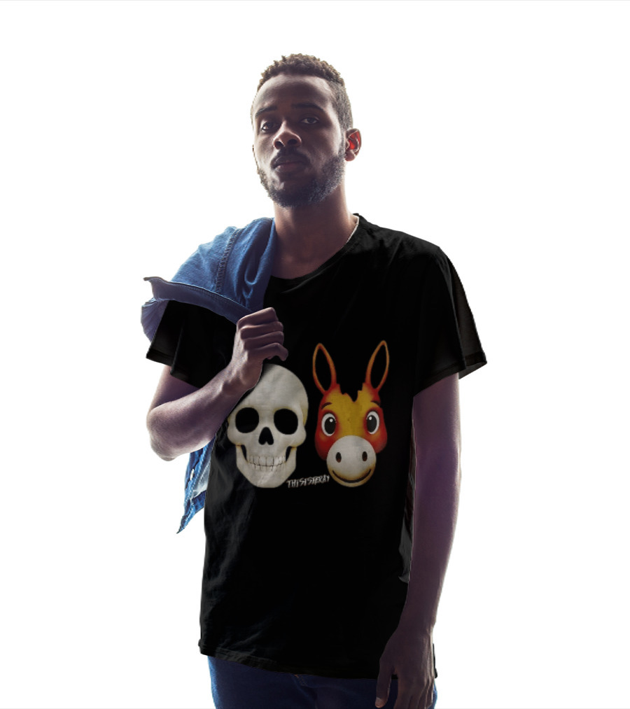 Thisistheray Human Skull And Donkey Emoji Heads T-Shirt
