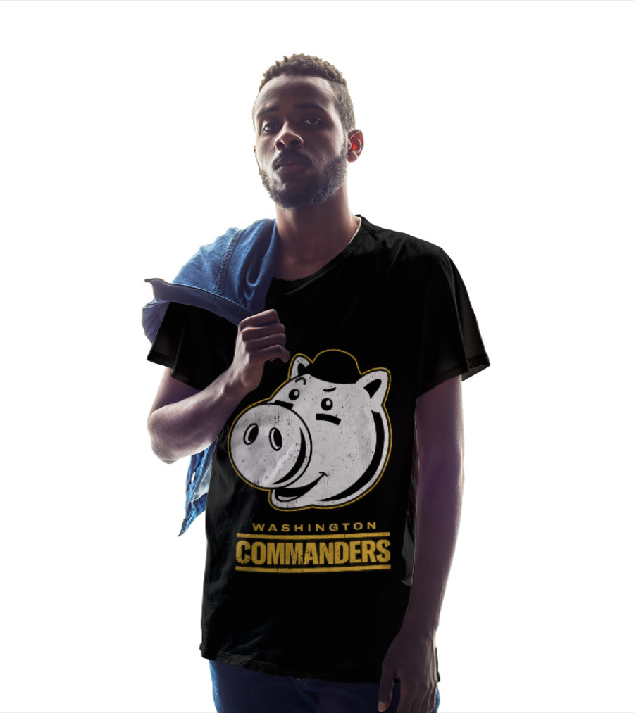 Washington Commanders Distressed Cartoon Pig Hog Hat T-Shirt