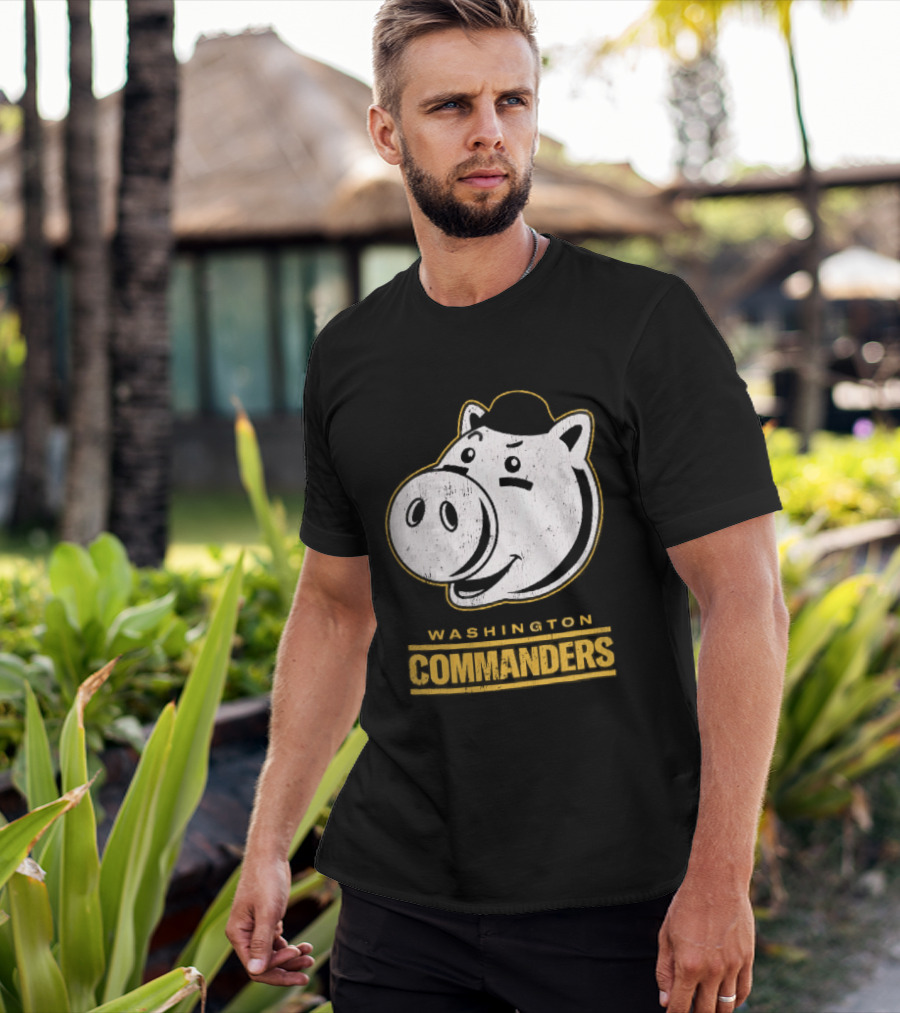 Washington Commanders Distressed Cartoon Pig Hog Hat T-Shirt