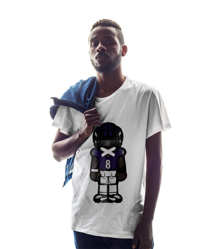 Baltimore Ravens Cartoon Caricature Number 8 Taped Mouth Football Player T-Shirt