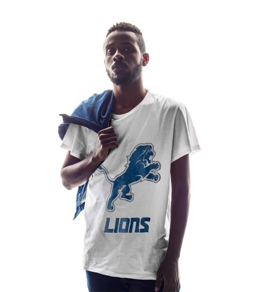 Detroit Lions Distressed Blue Leaping Lion Vintage Team Spirit T-Shirt