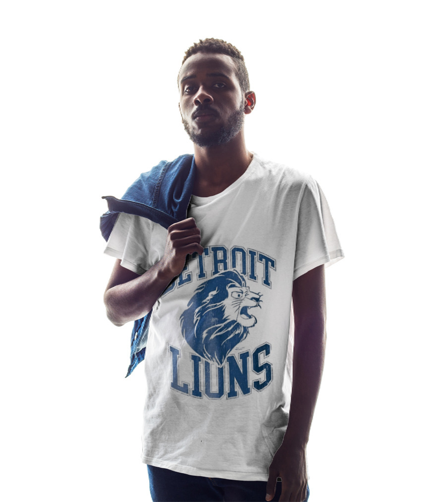 Detroit Lions Distressed Roaring Lion Head Varsity T-Shirt