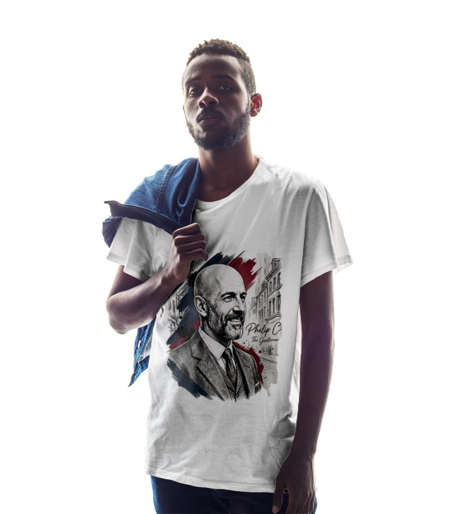 Philip C The Gentleman Bald Bearded Man Suit City Sketch T-Shirt