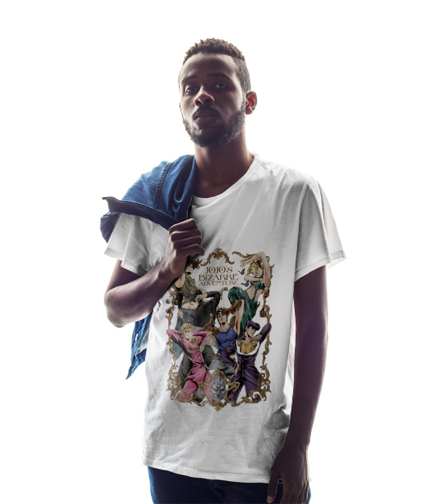 JoJo's Bizarre Adventure Characters Posing In Ornate Gold Frame With Stone Mask T-Shirt