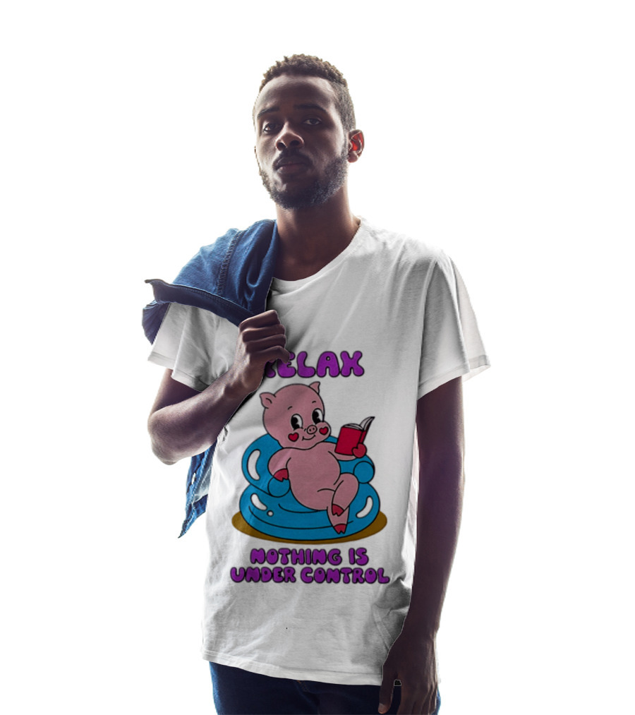 RELAX Nothing Is Under Control Pig Reading Book T-Shirt