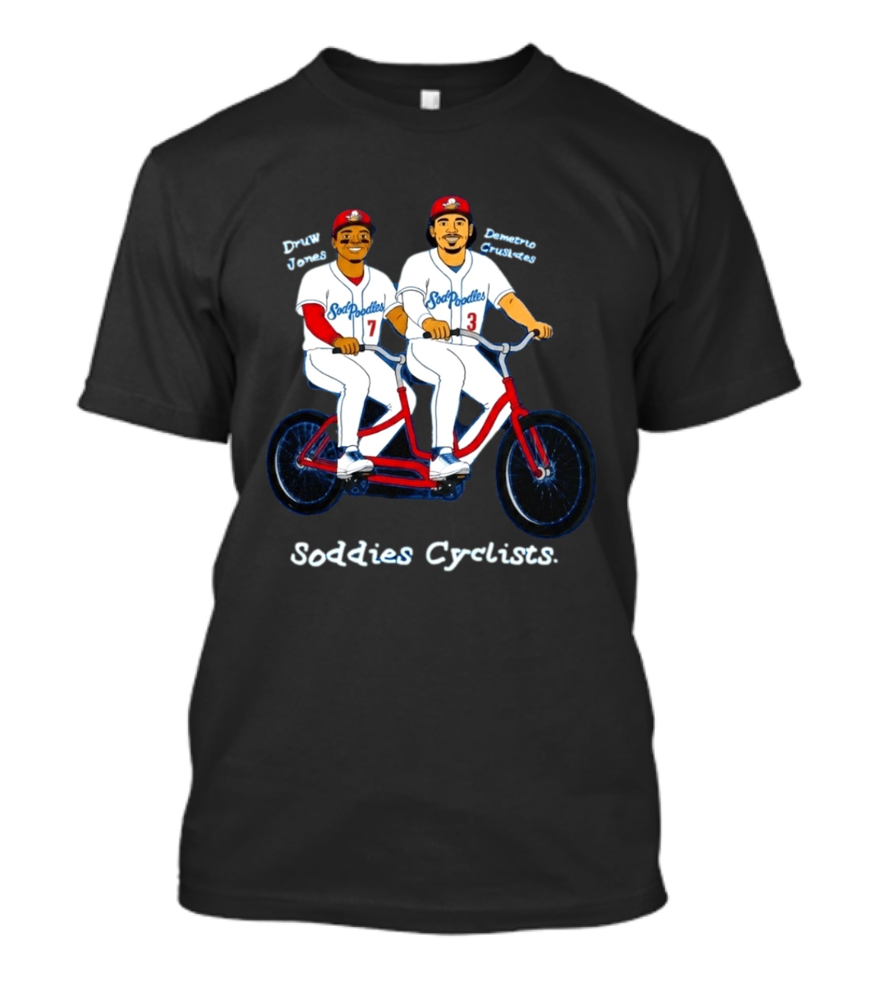 Soddies Cyclists Drew Jones Demelio Crisantes Amarillo Sod Poodles Tandem Bike T-Shirt