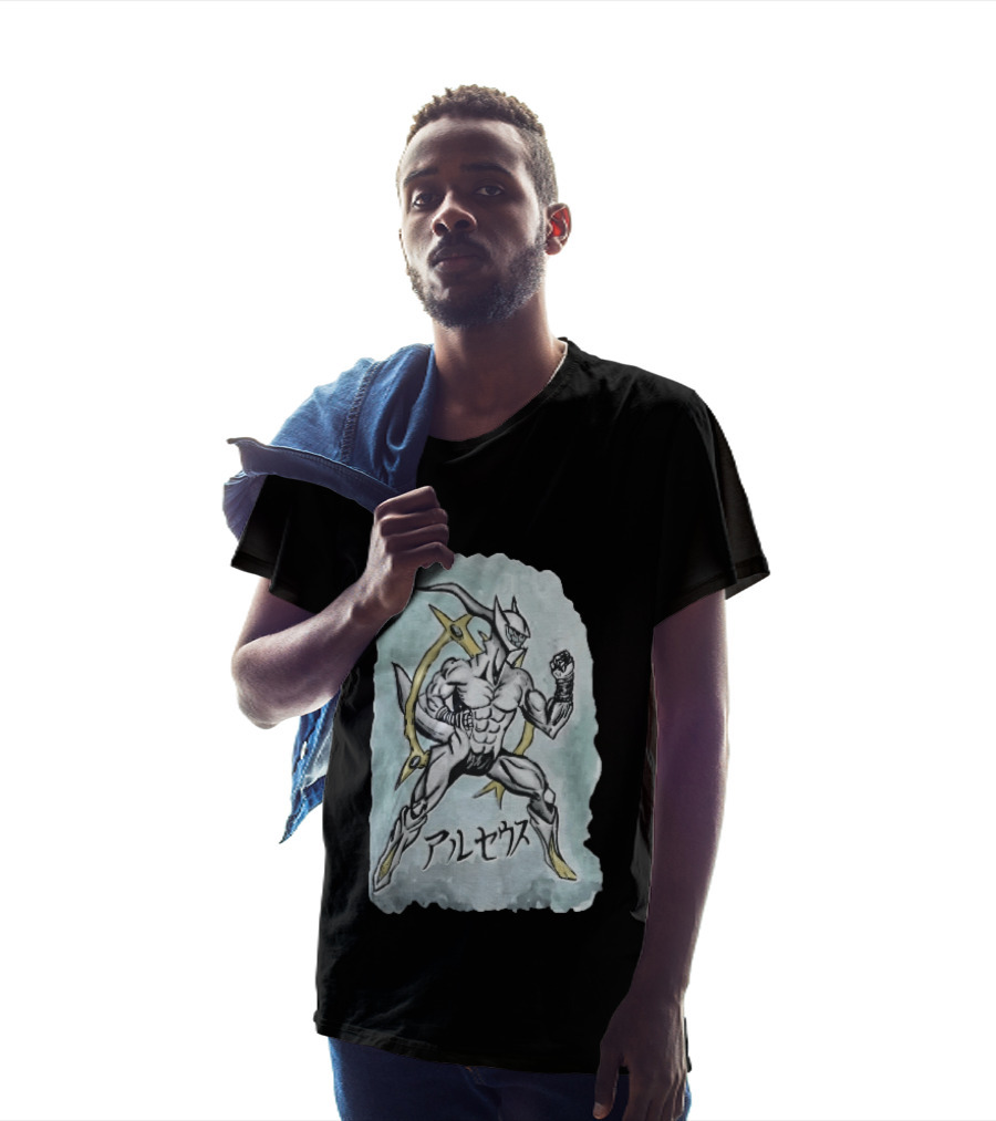 Arceus Muscular Humanoid Form Fighting Stance Watercolor Japanese T-Shirt