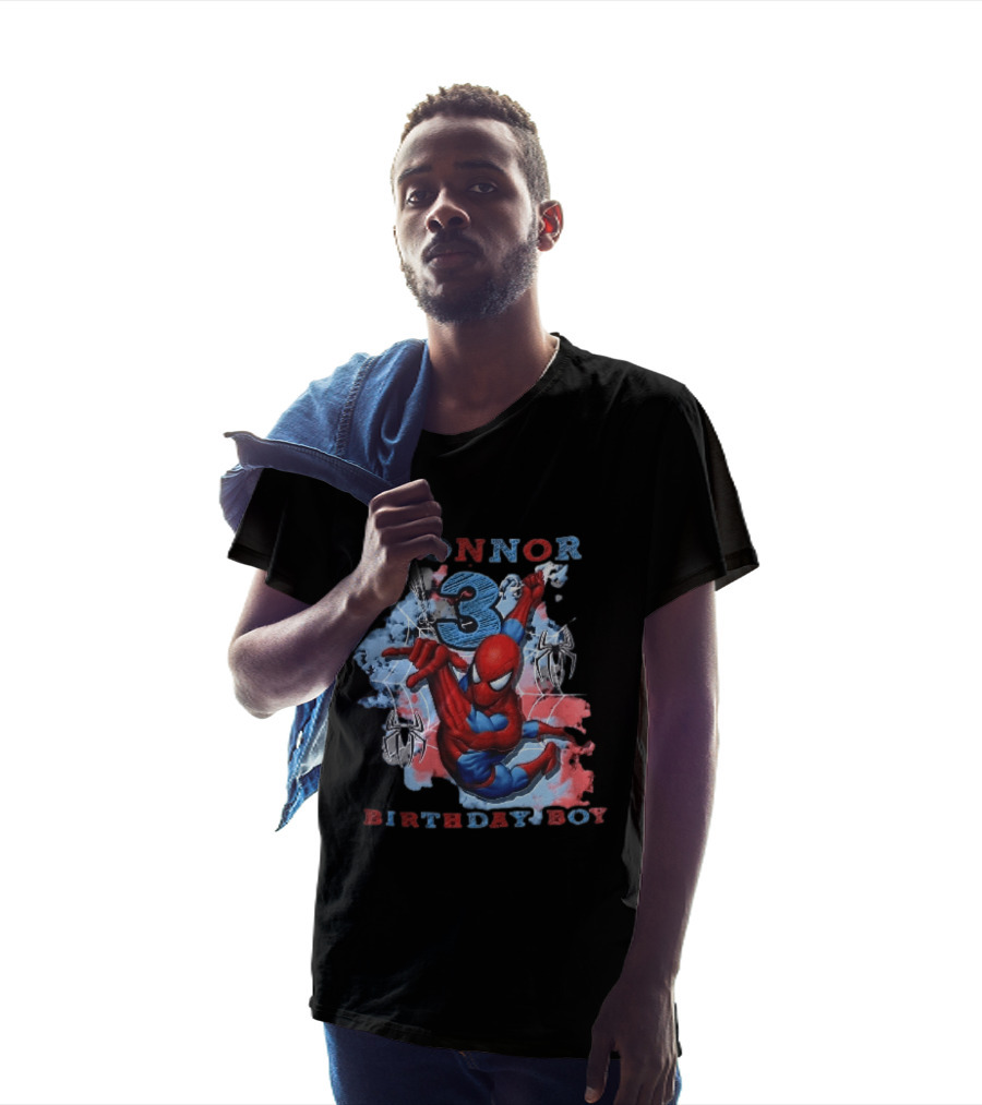 Connor 3 Birthday Boy Spider Man Web Slinging Cartoon T-Shirt