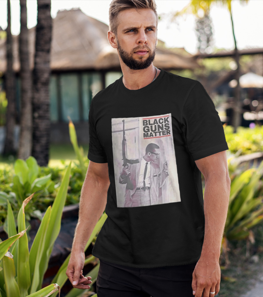 Black Guns Matter Malcolm X Holding Rifle Sketch T-Shirt