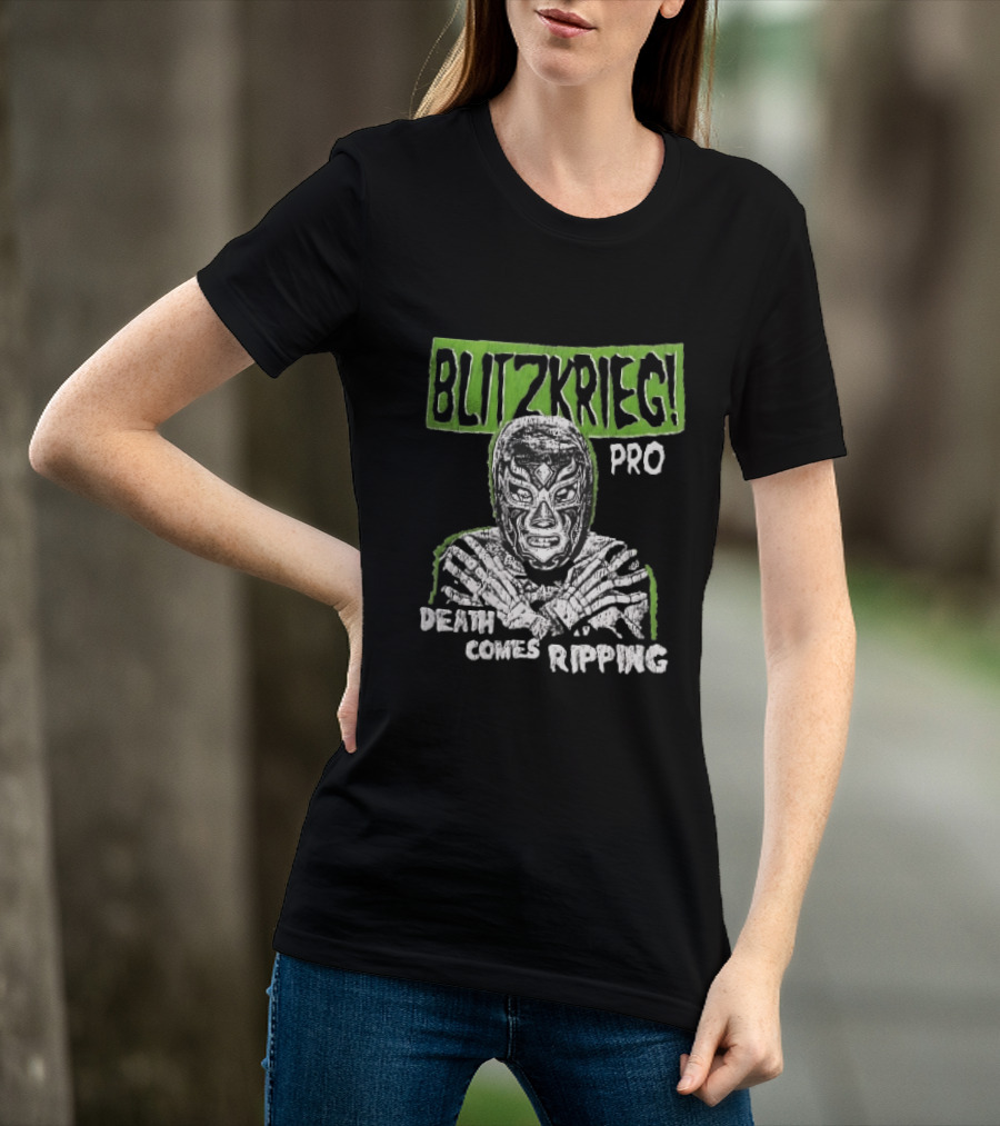 Blitzkrieg Pro Death Comes Ripping Masked Luchador Skeleton T-Shirt