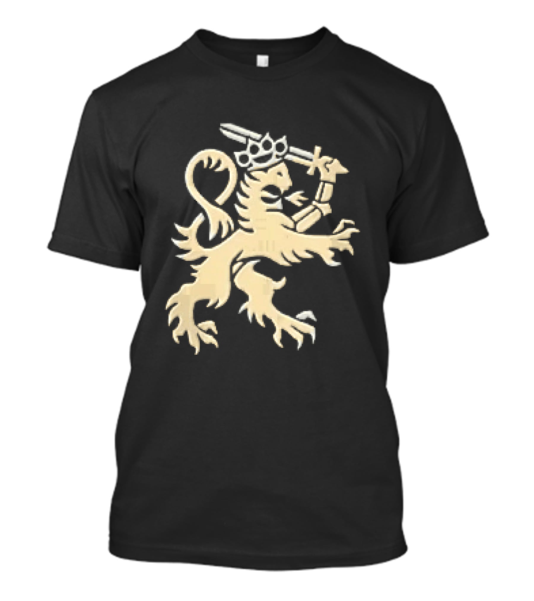 Heraldic Gold Rampant Lion With Crown Sword And Brass Knuckles T-Shirt