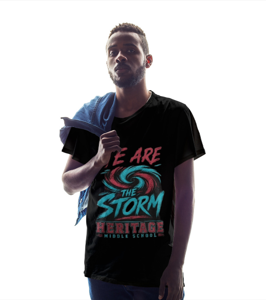 We Are The Storm Heritage Middle School Distressed Red Cyan Vortex T-Shirt