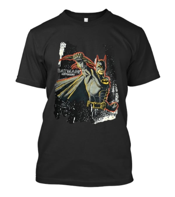 DC Comics Batman Returns 1992 Masked Superhero Holding Batarang Distressed Batman T-Shirt