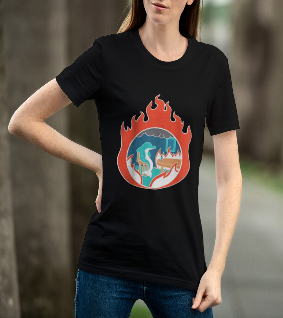 Dolphin Surrounded By Flames In Burning Room Scene T-Shirt