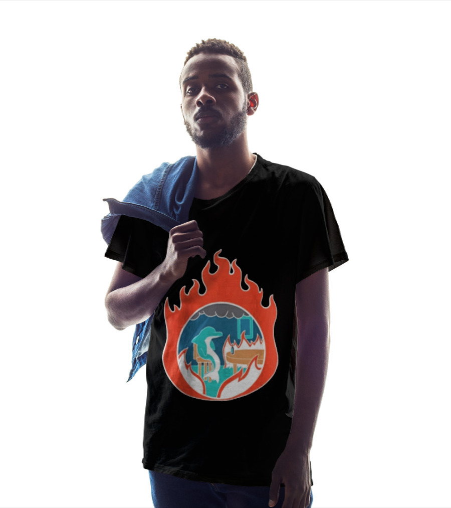 Dolphin Surrounded By Flames In Burning Room Scene T-Shirt