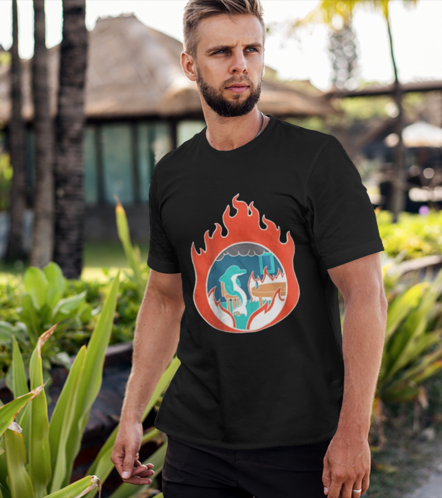 Dolphin Surrounded By Flames In Burning Room Scene T-Shirt