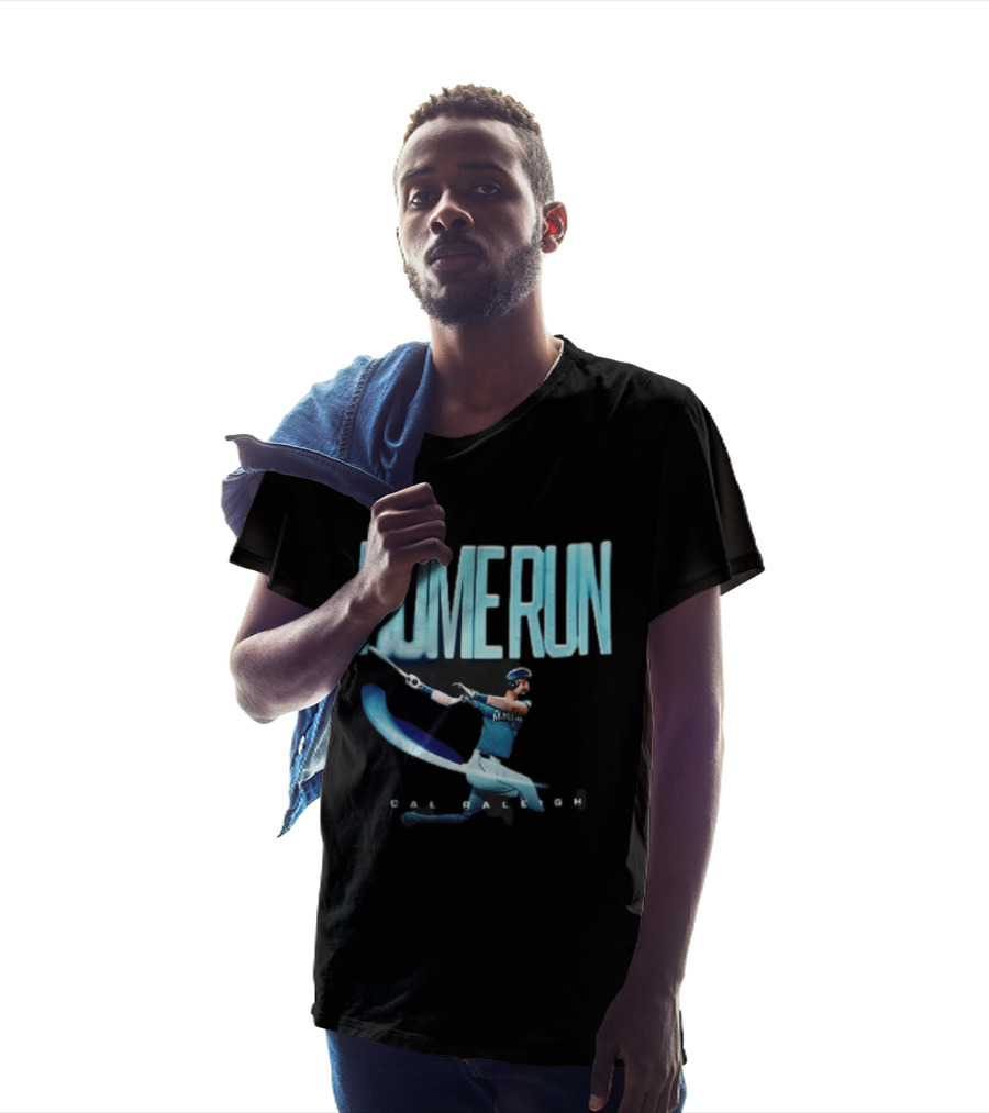 Seattle Mariners Cal Raleigh Home Run Batter Swinging Light Trail T-Shirt