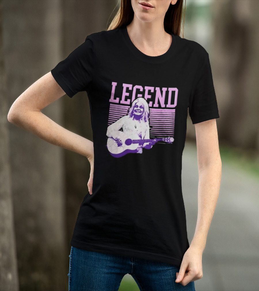 Legendary Female Country Singer Acoustic Guitar Pink Halftone Stripes T-Shirt