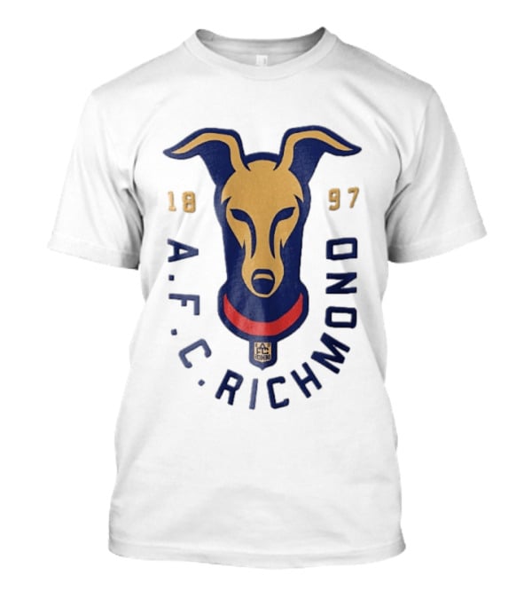 AFC Richmond 1897 Blue And Gold Greyhound Dog Head With Red Collar T-Shirt
