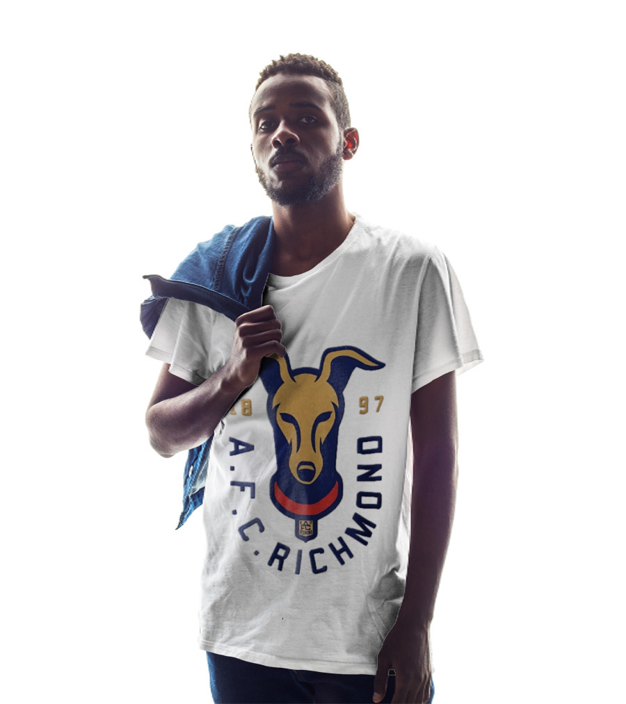 AFC Richmond 1897 Blue And Gold Greyhound Dog Head With Red Collar T-Shirt