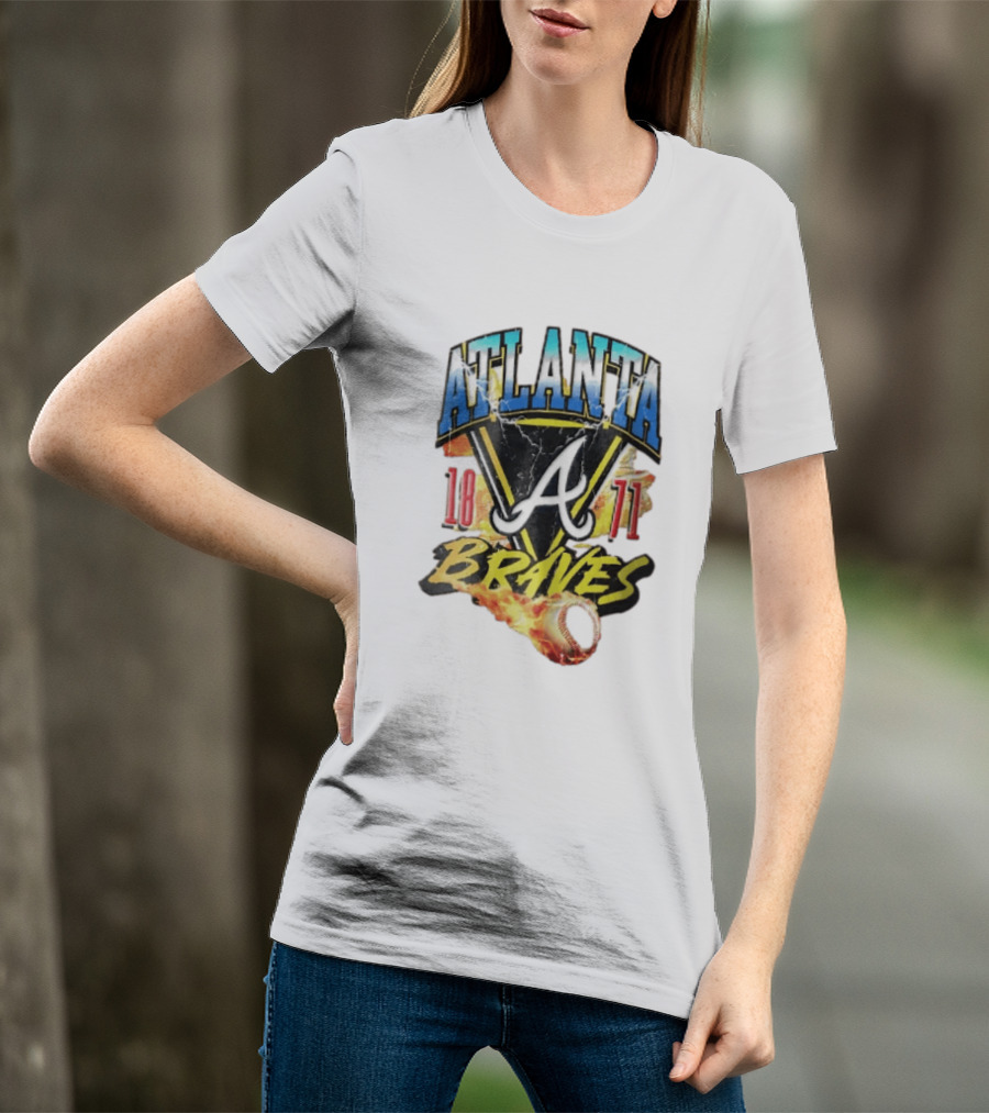 Atlanta Braves 1871 Vintage Flaming Baseball Lightning Triangle T-Shirt