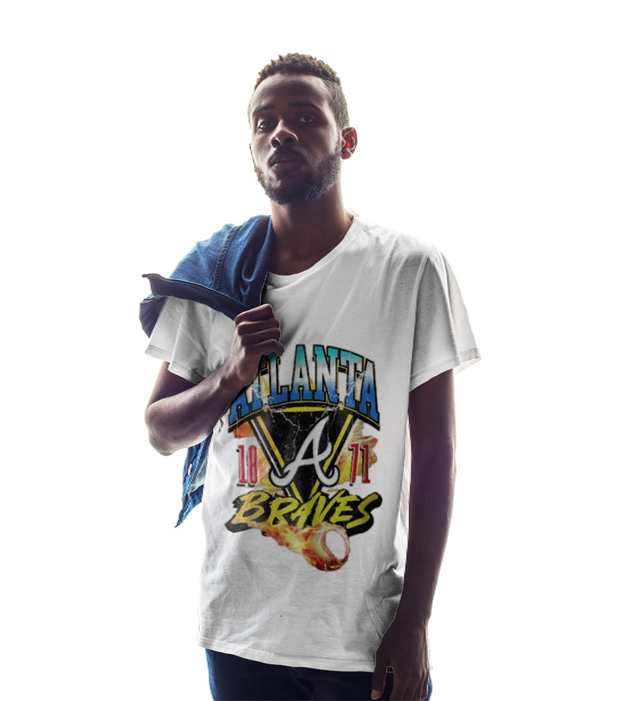 Atlanta Braves 1871 Vintage Flaming Baseball Lightning Triangle T-Shirt