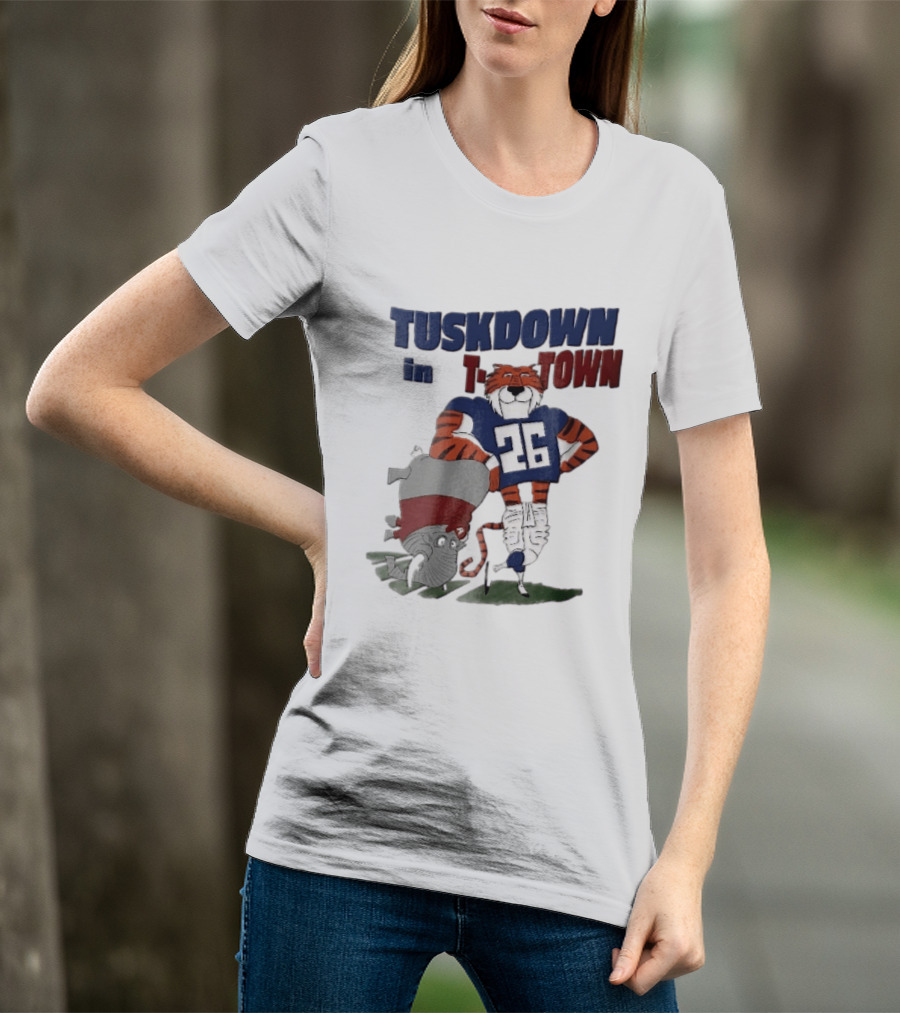 Tuskdown In Town Auburn Tigers NCAA Cartoon Elephant T-Shirt