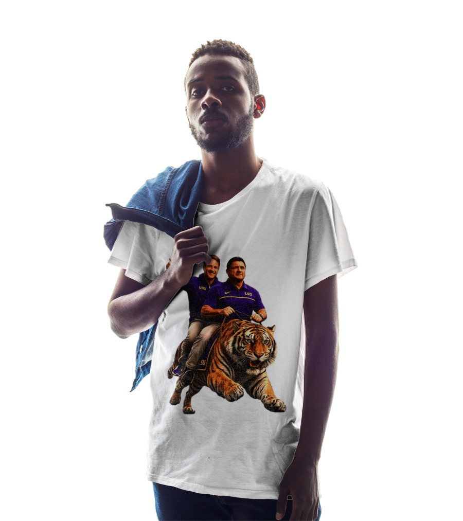 Bayou Brothers Tiger Riding LSU Coach Ed Orgeron Vs Kim Mulkey T-Shirt