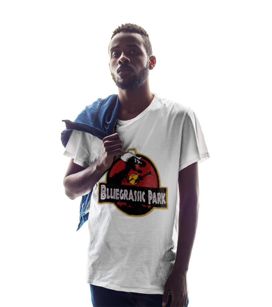 Bluegrassic Park Dinosaur Playing Mandolin Cowboy Hat Jurassic T-Shirt