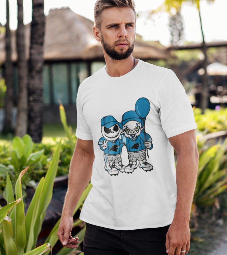 Carolina Panthers Jack Skellington Pennywise Blue Balloon Cartoon T-Shirt