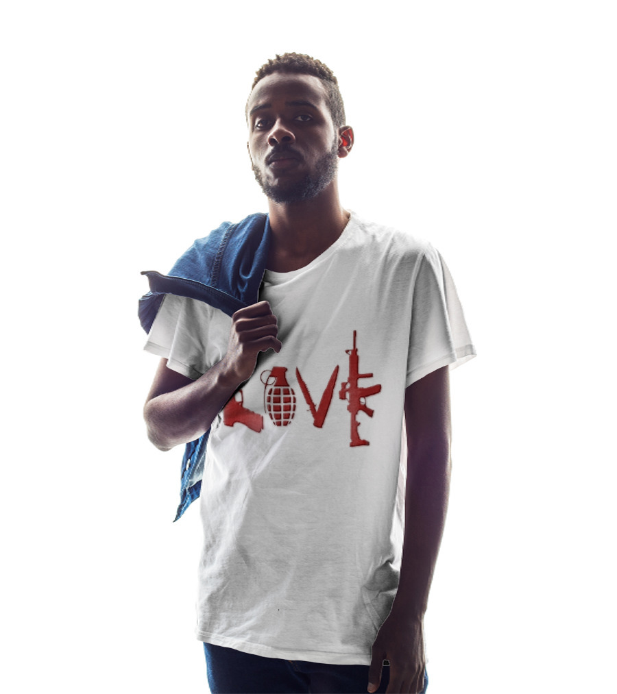 Love Red Pistol Grenade Knife Assault Rifle Weapons T-Shirt